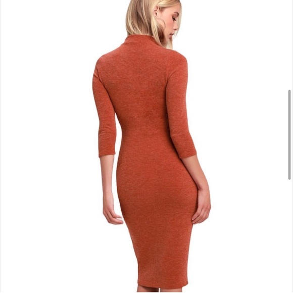 Lulu’s Conversation Starter Orange Mock Neck Dress - Picture 4 of 8